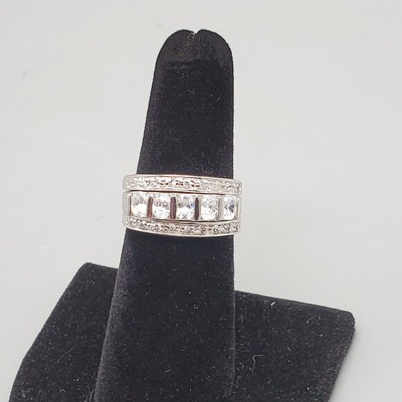 Wedding Band Engagement Ring Set Sterling Silver Size 6 CZ 925 - Picture 1 of 5